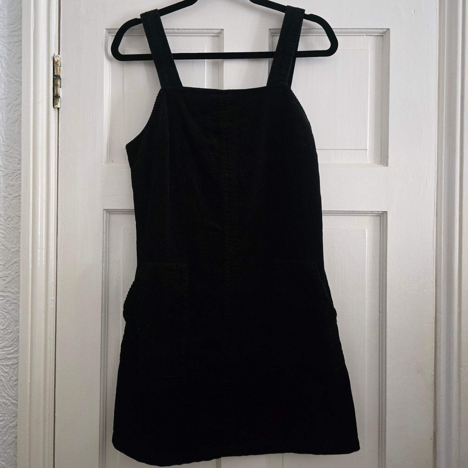 New Look Black Corduroy Pinafore Dress with Front Pockets, UK Size 10