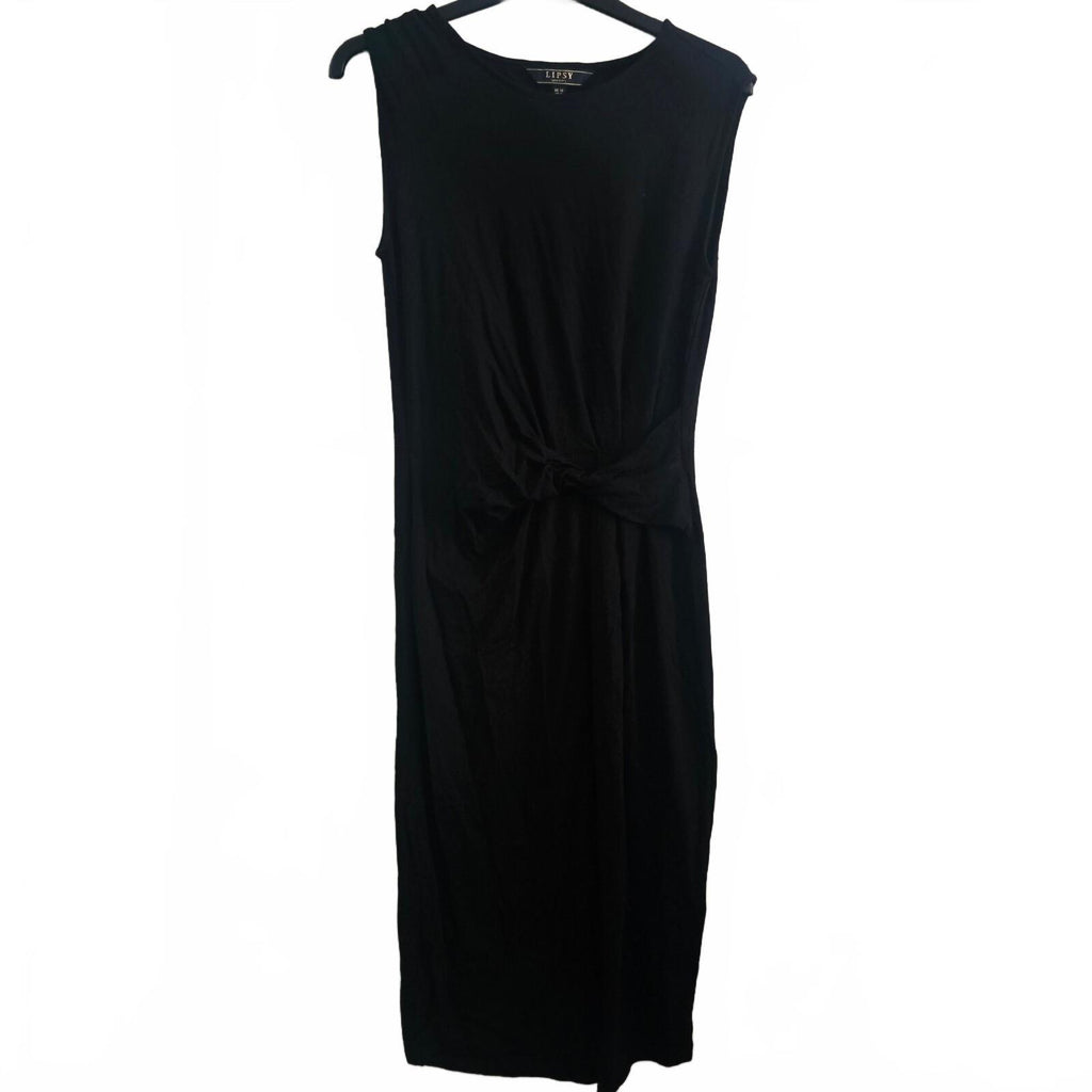 Lipsy London Black Sleeveless Jersey Maxi Dress with Front Knot Detail UK 10