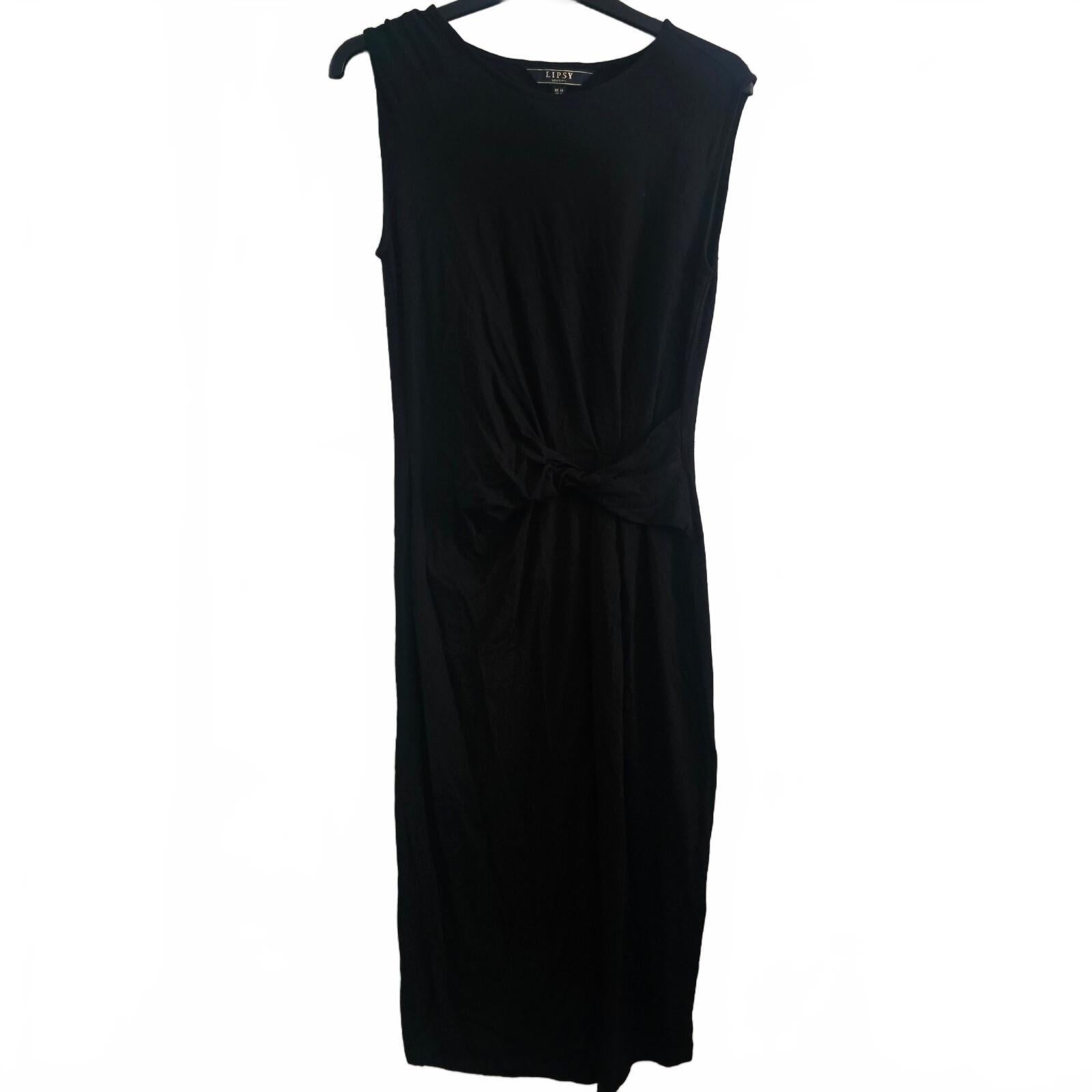 Lipsy London Black Sleeveless Jersey Maxi Dress with Front Knot Detail UK 10