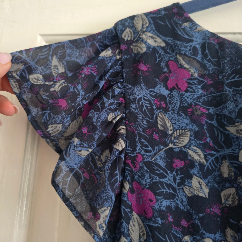 Monsoon Floral Pattern Blue and Pink Short Sleeve A Line Knee Length Dress UK14