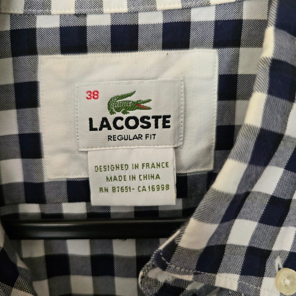 Lacoste Men's Navy and White Check Cotton Button-Down Shirt Size 38