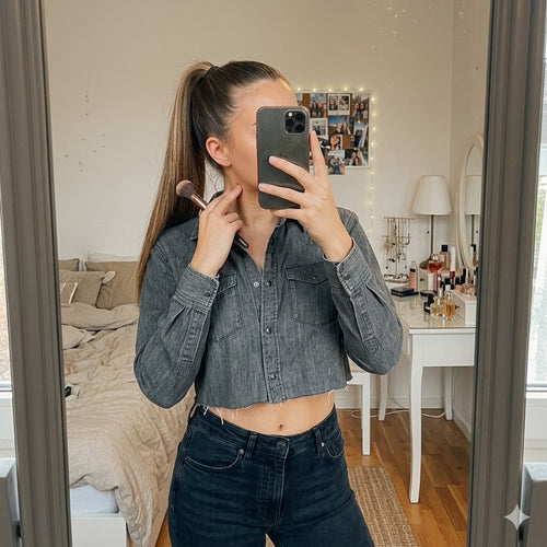 AllSaints Cropped Denim Shirt Thin Jacket UK 6, layering, festival, blogger fave