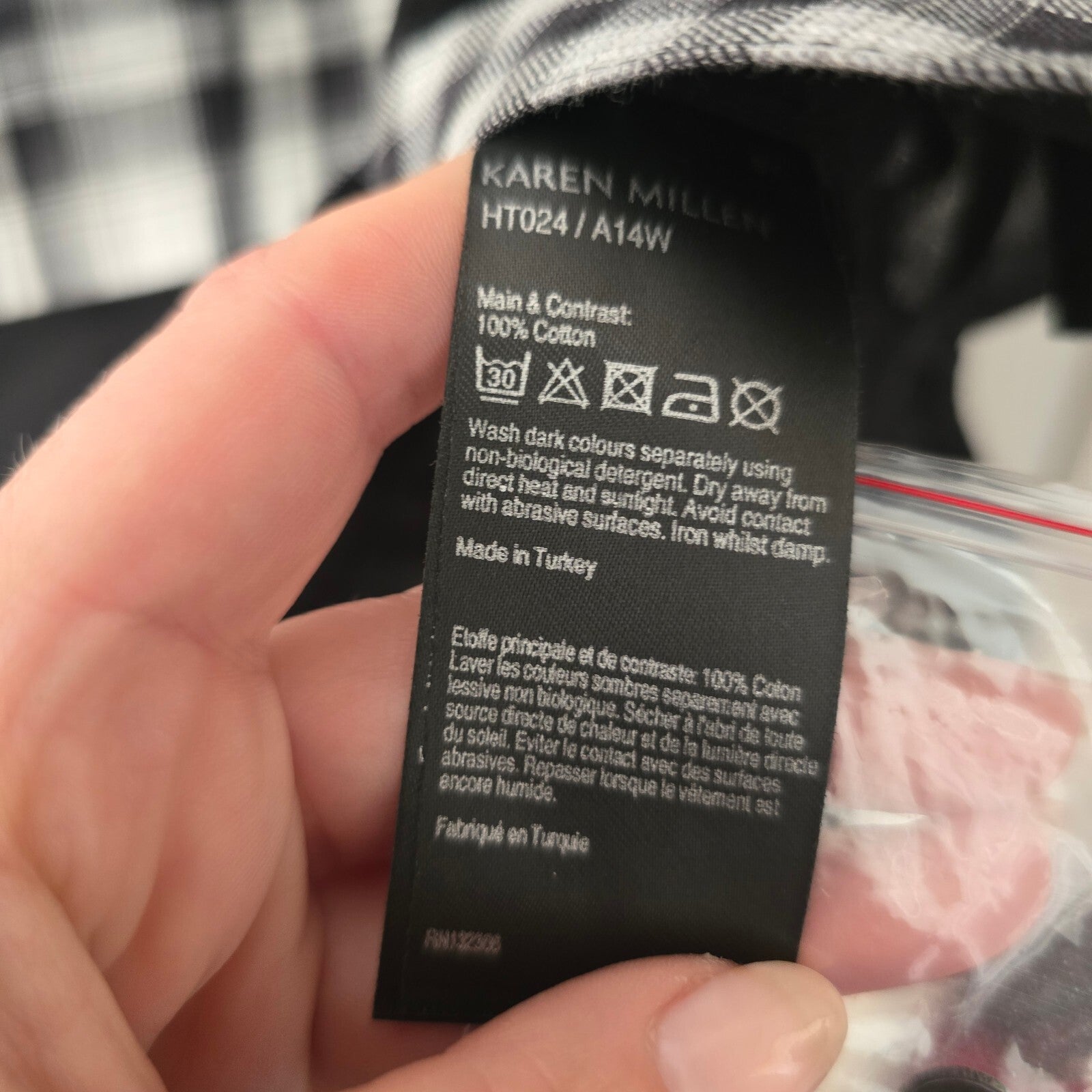 Karen Millen Sleeveless Black and White Checkered Cotton Shirt UK 12, sheer back