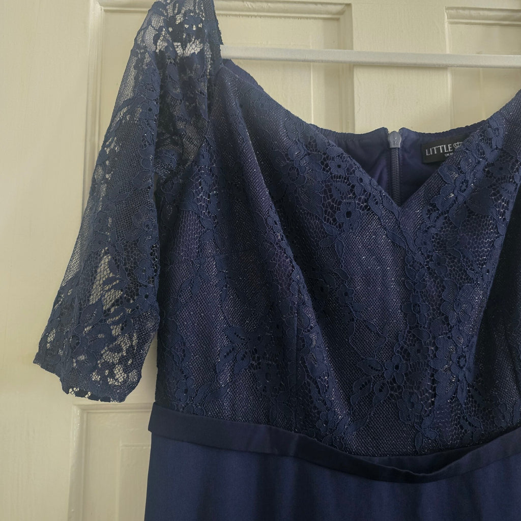 Little Mistress Navy Lace Evening Dress with Half Sleeves, BNWT, size 16