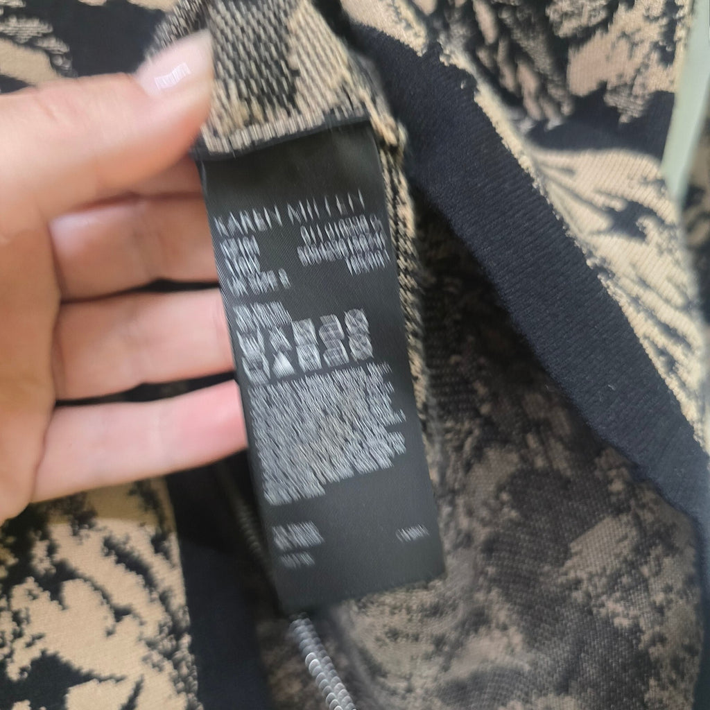 Karen Millen Black and Beige Floral Long Sleeve Dress with Back Zip, size S