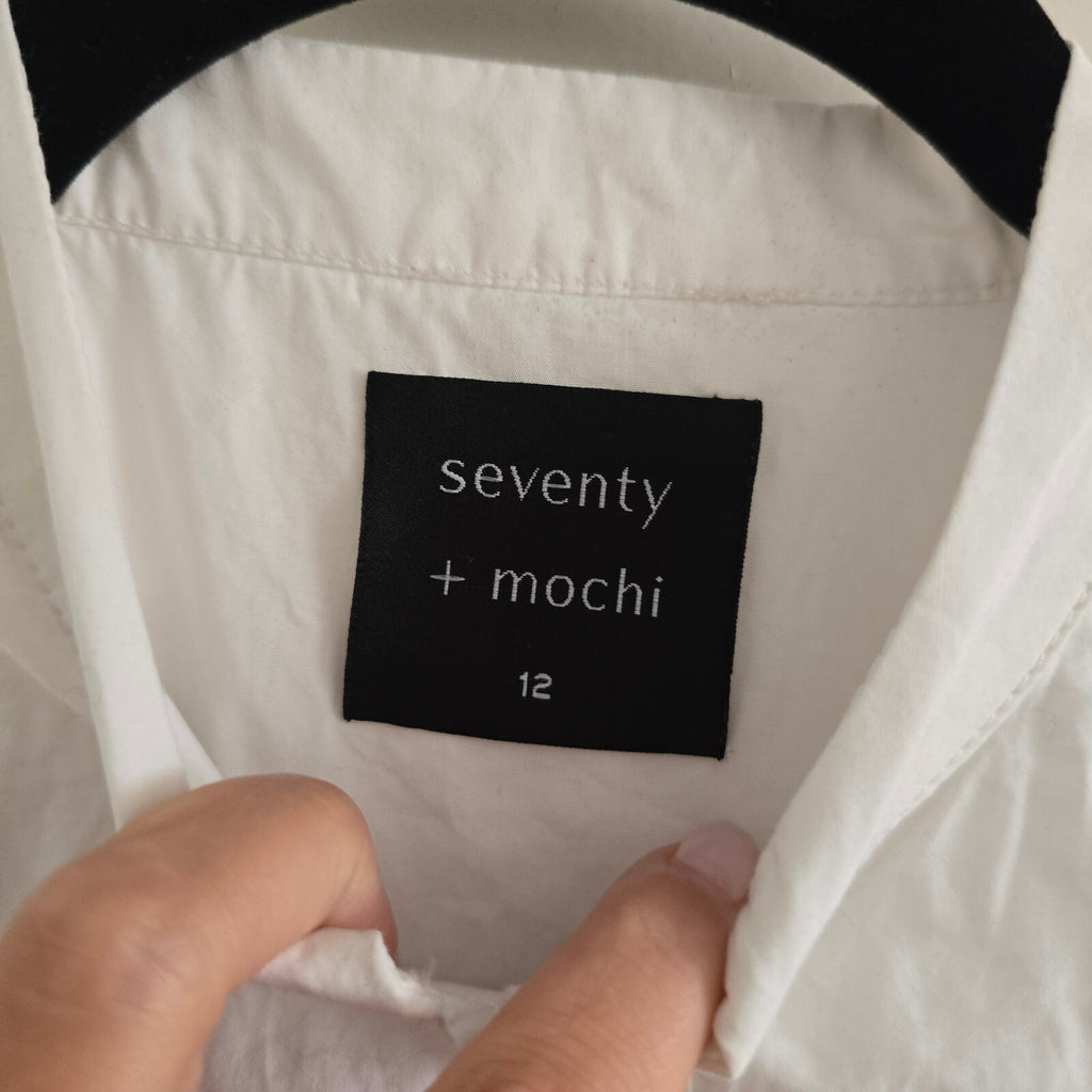 Seventy + Mochi Valentine Blouse White Organic Cotton Size 12, frill collar