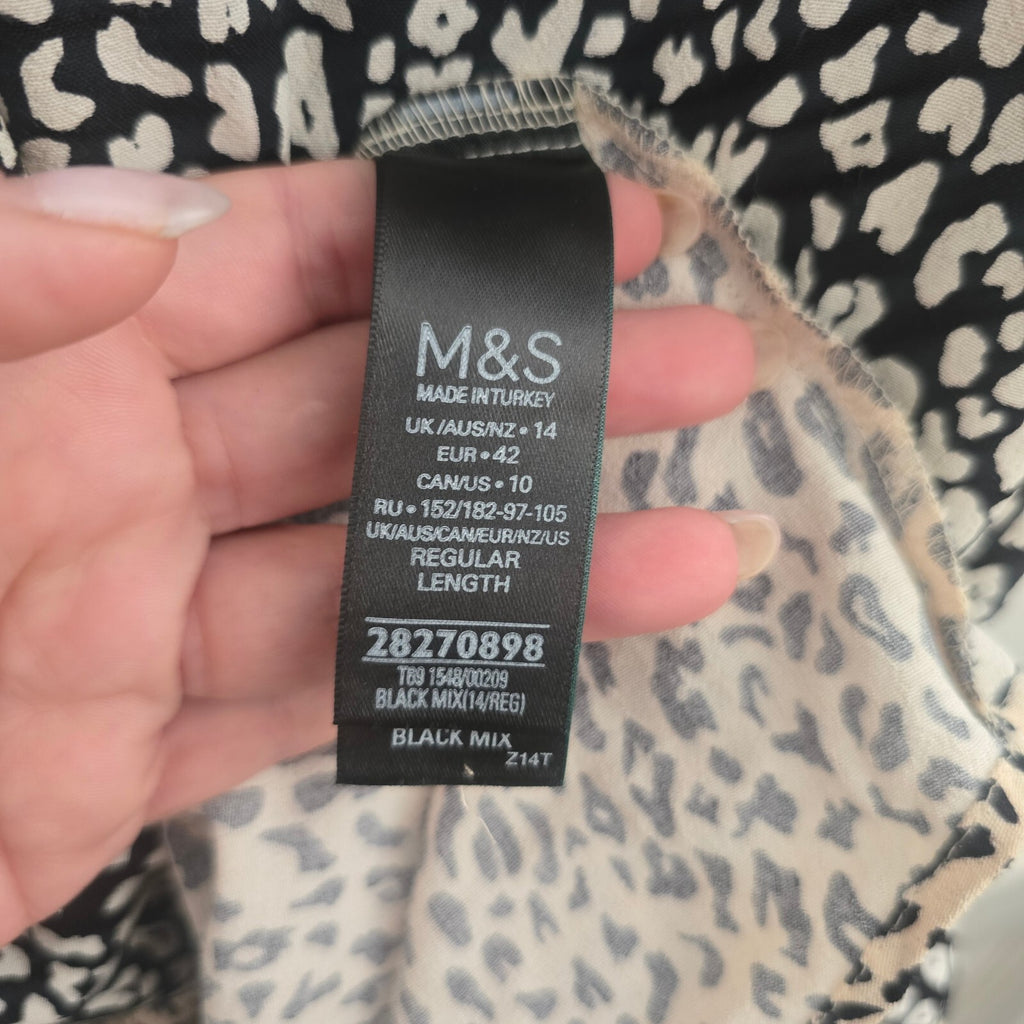 M&S Collection Leopard Print Midi Dress UK 14 Black Mix, relaxed fit