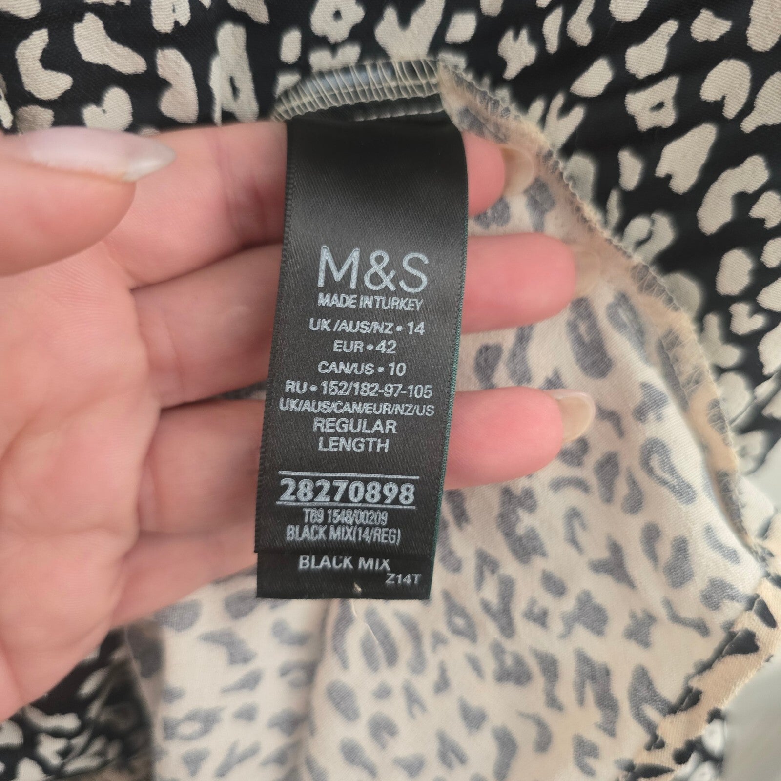 M&S Collection Leopard Print Midi Dress UK 14 Black Mix, relaxed fit