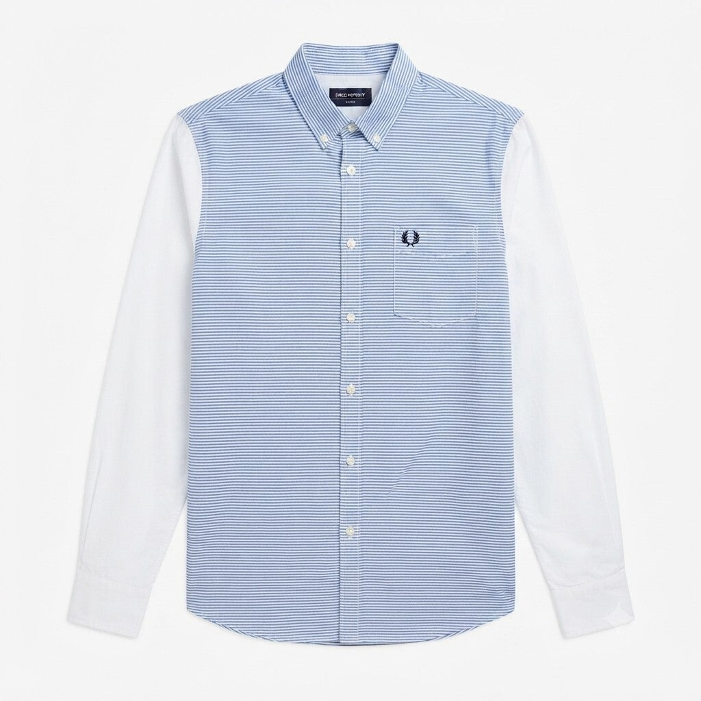 Fred Perry Men's Button-Down Shirt with Blue Stripes White Sleeves, Slim Fit, M