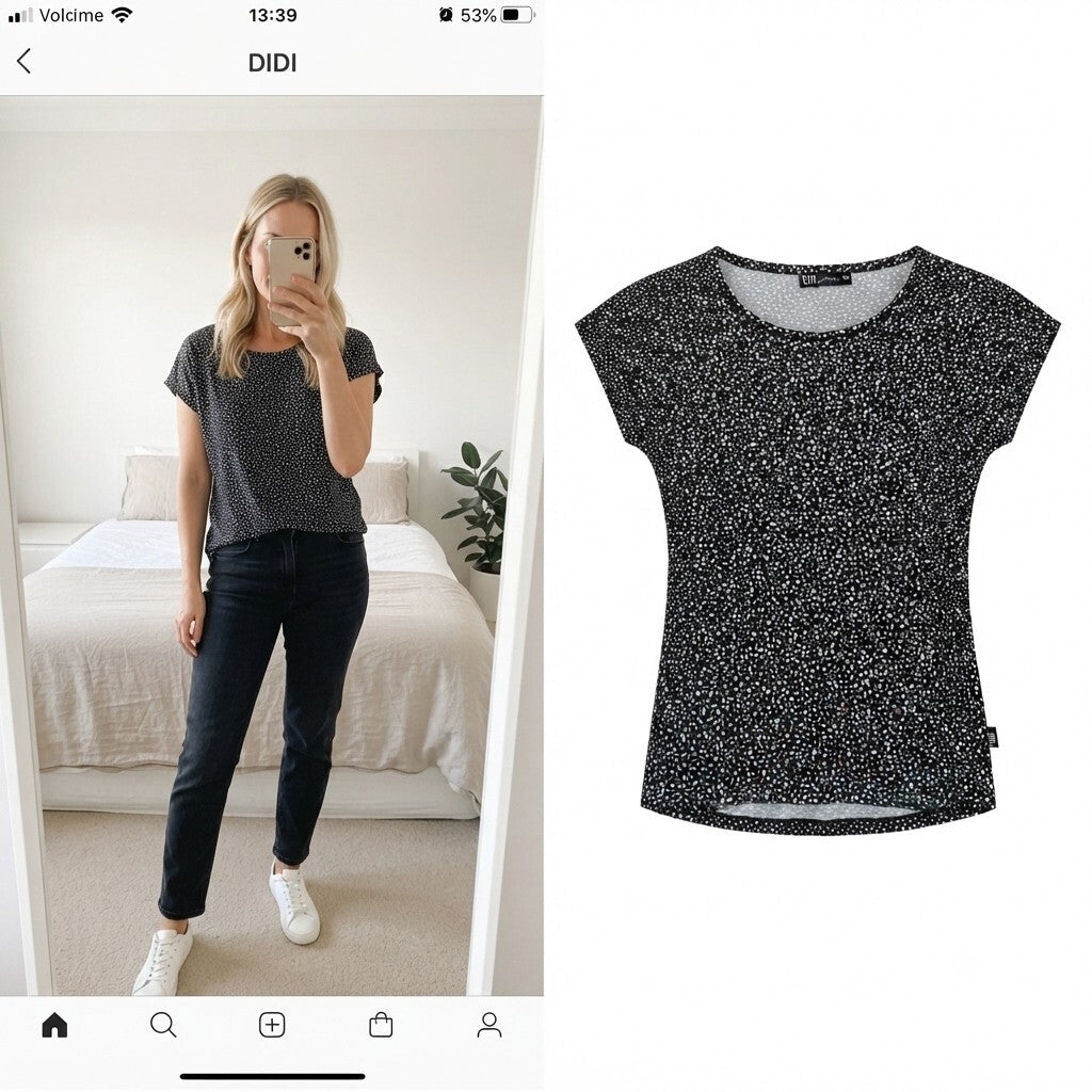 DIDI Black and White Polka Dot Short Sleeve Top Medium