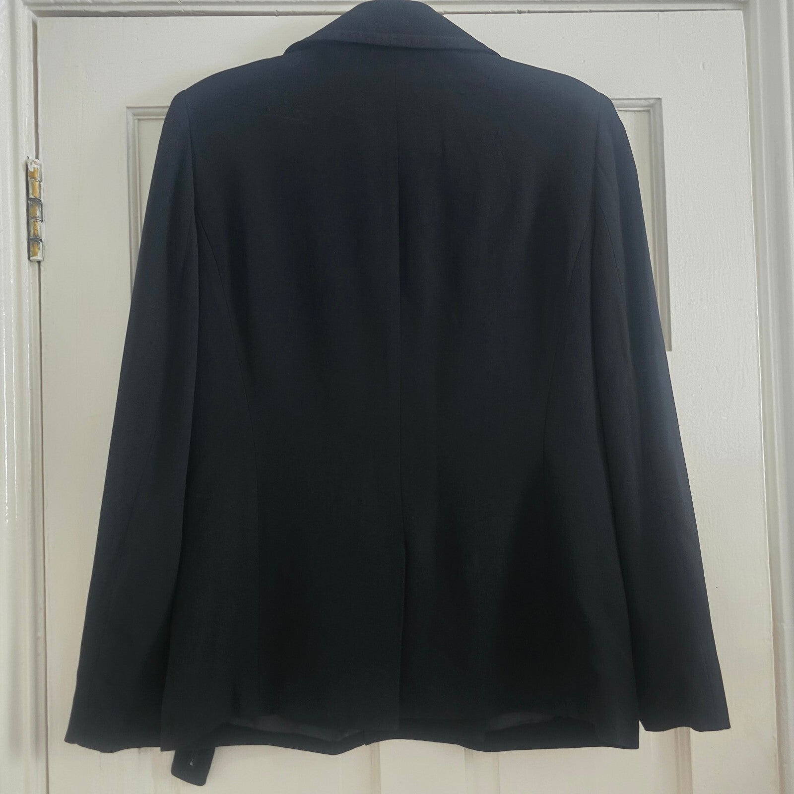 DKNY Black Double-Breasted Wool Blend Coat, cropped short trench, size 8