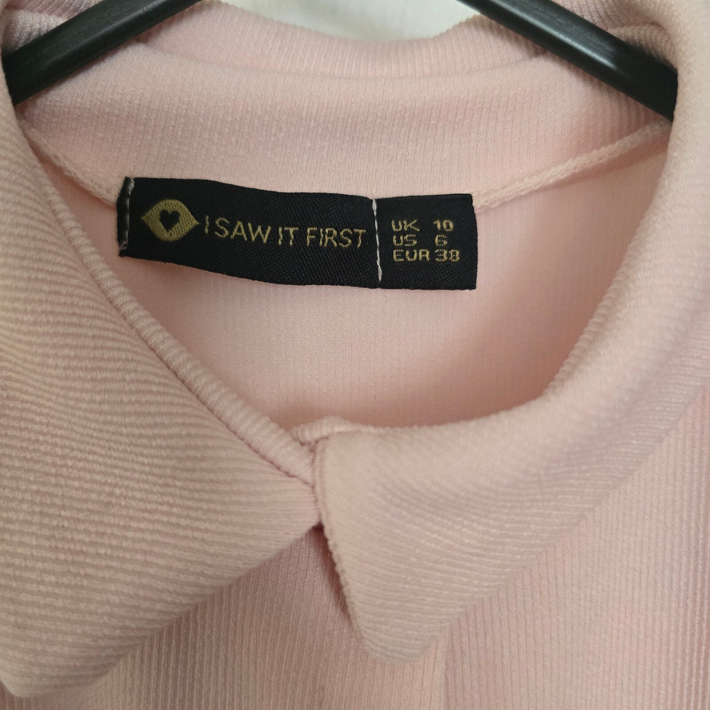 I Saw It First Pink Button-Down Midi Polo Dress with Short Sleeves and Collar 10