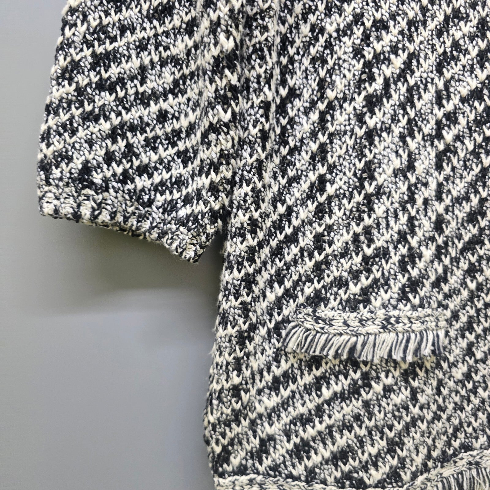 Karen Millen XS Black and White Knit Sweater Jumper with Fringe Detail BNWT, S