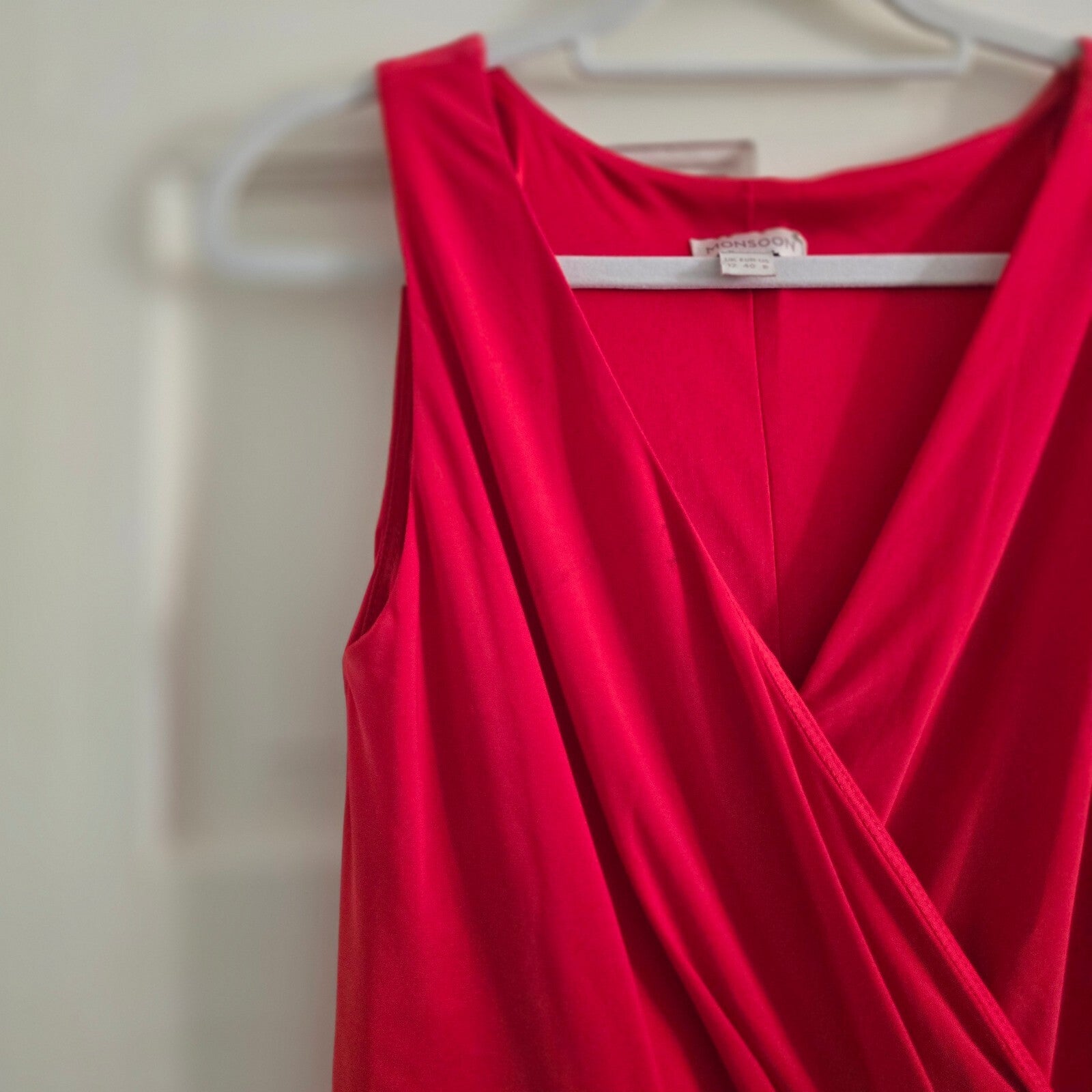 Monsoon Red Sleeveless Peplum Dress UK Size 12, BNWOT, V neck, Drape