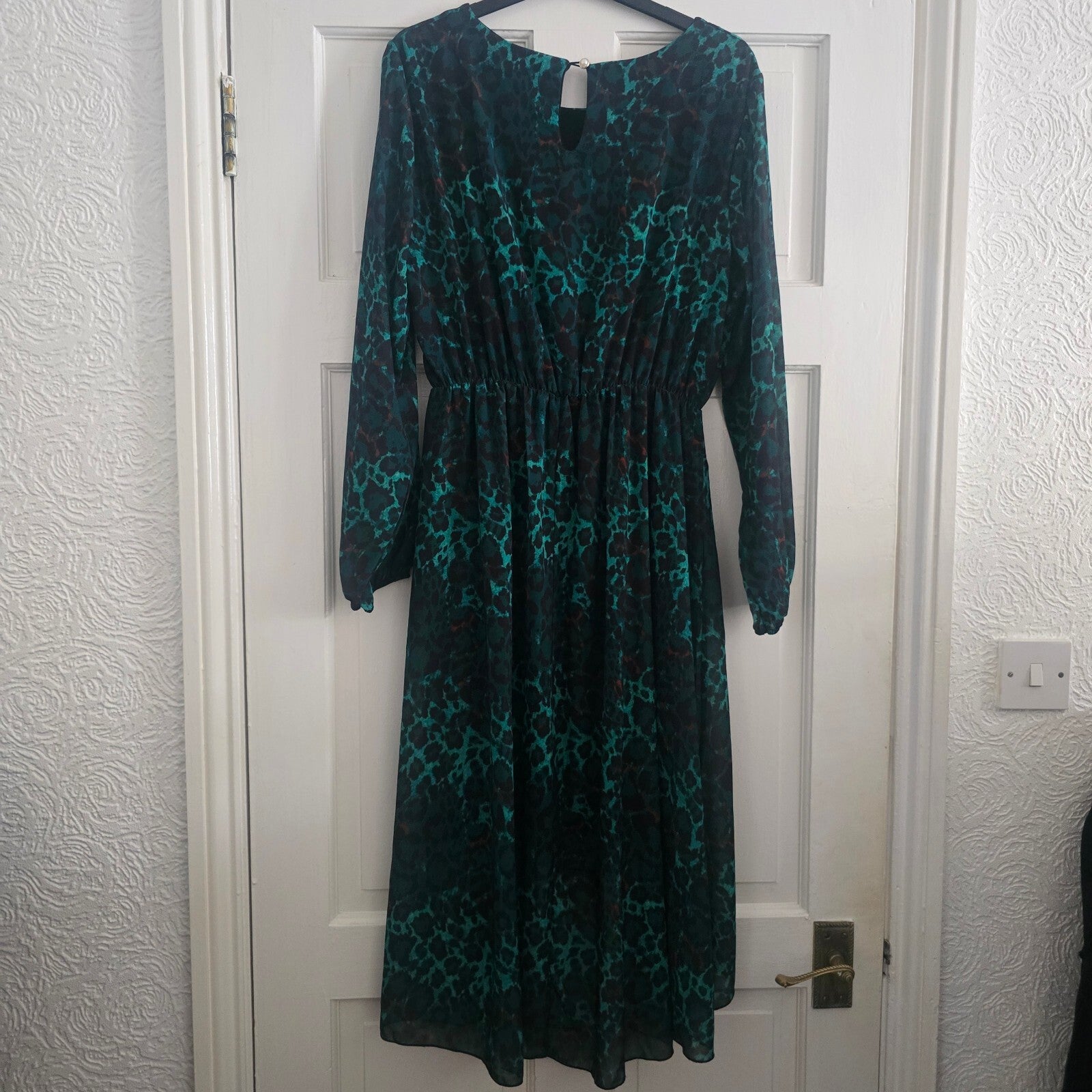 IZABEL London Green and Brown Animal Print Long Sleeve Dip Hem Dress size 12