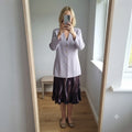 Windsmoor Lilac V-Neck Button Blazer, Purple Patterned Slip Skirt Suit Set coord