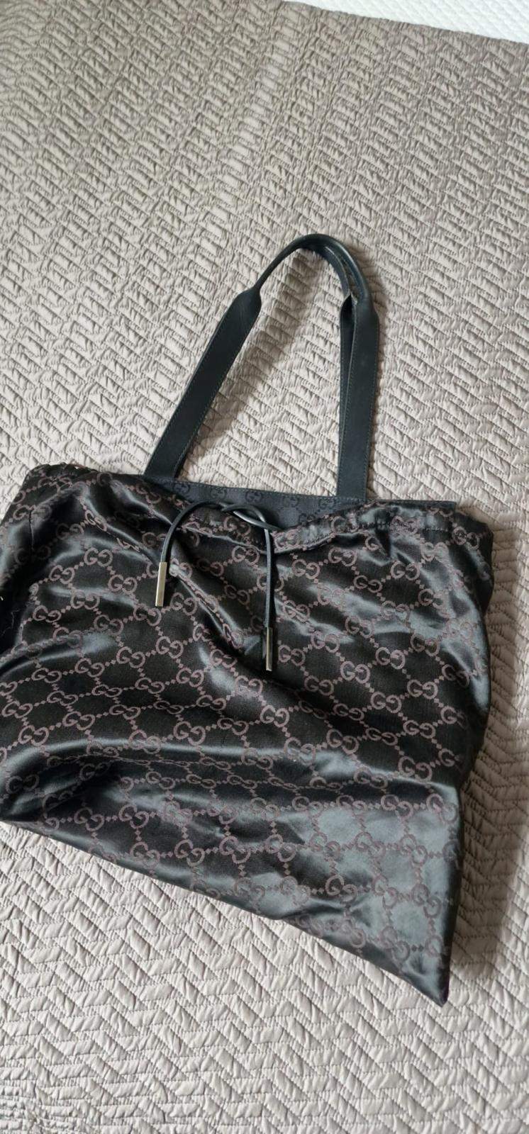 Gucci Black GG Canvas Shopping Tote Bag with Leather Trim, with dustbag, vintage