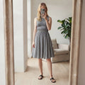 French Connection BNWT Black and White Striped Sleeveless Shirred Dress Size 12