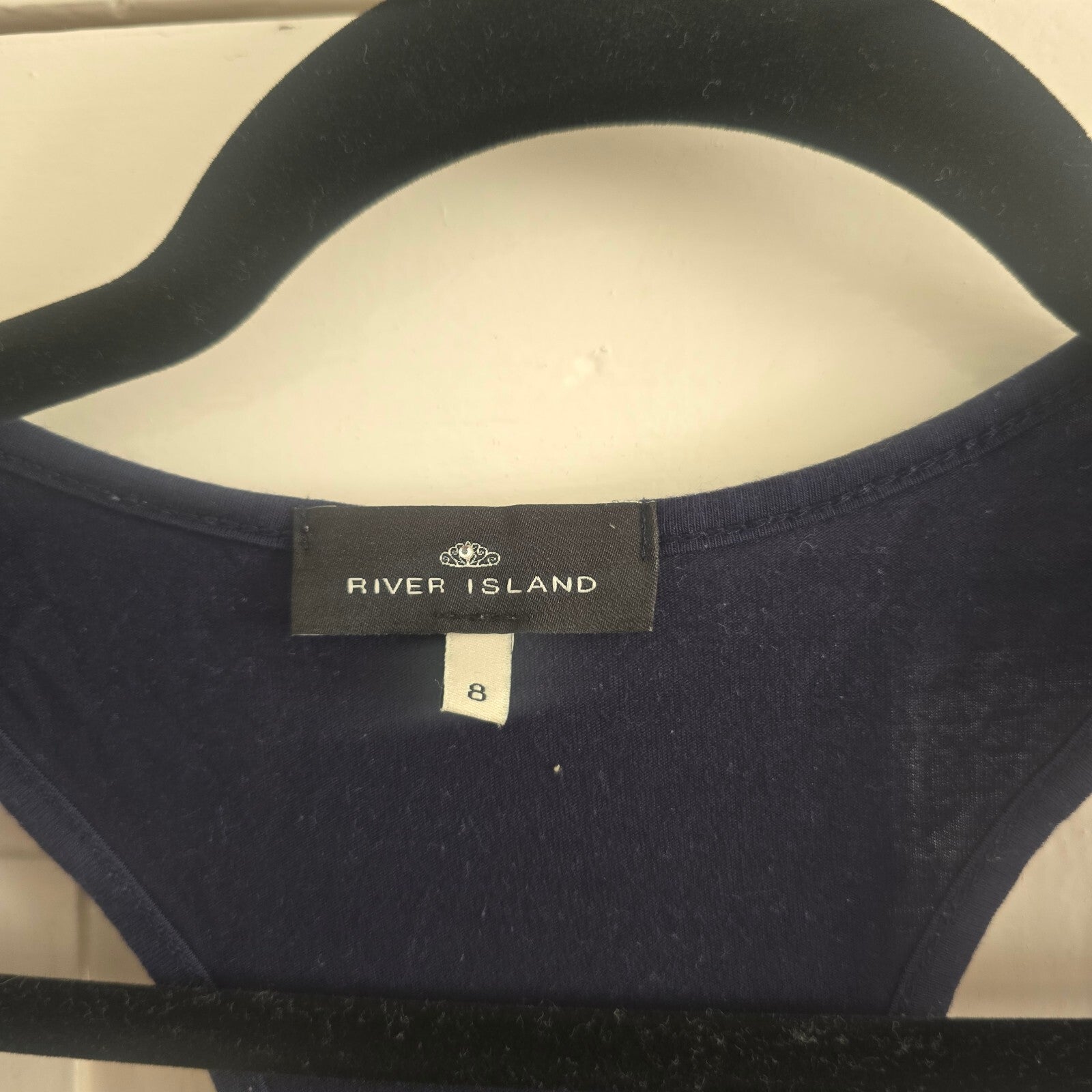 River Island Navy Blue Polka Dot Ruffle Racerback Tank Top Size 8, y2k