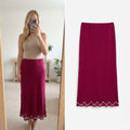 Wallis Burgundy Beaded Hem Midi Skirt UK Size 14, vintage,