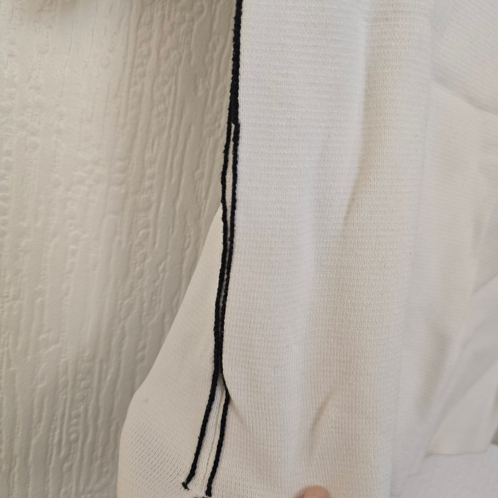 Zara Cream Short Sleeve Knit Top with Black Stitch Detailing, Size L