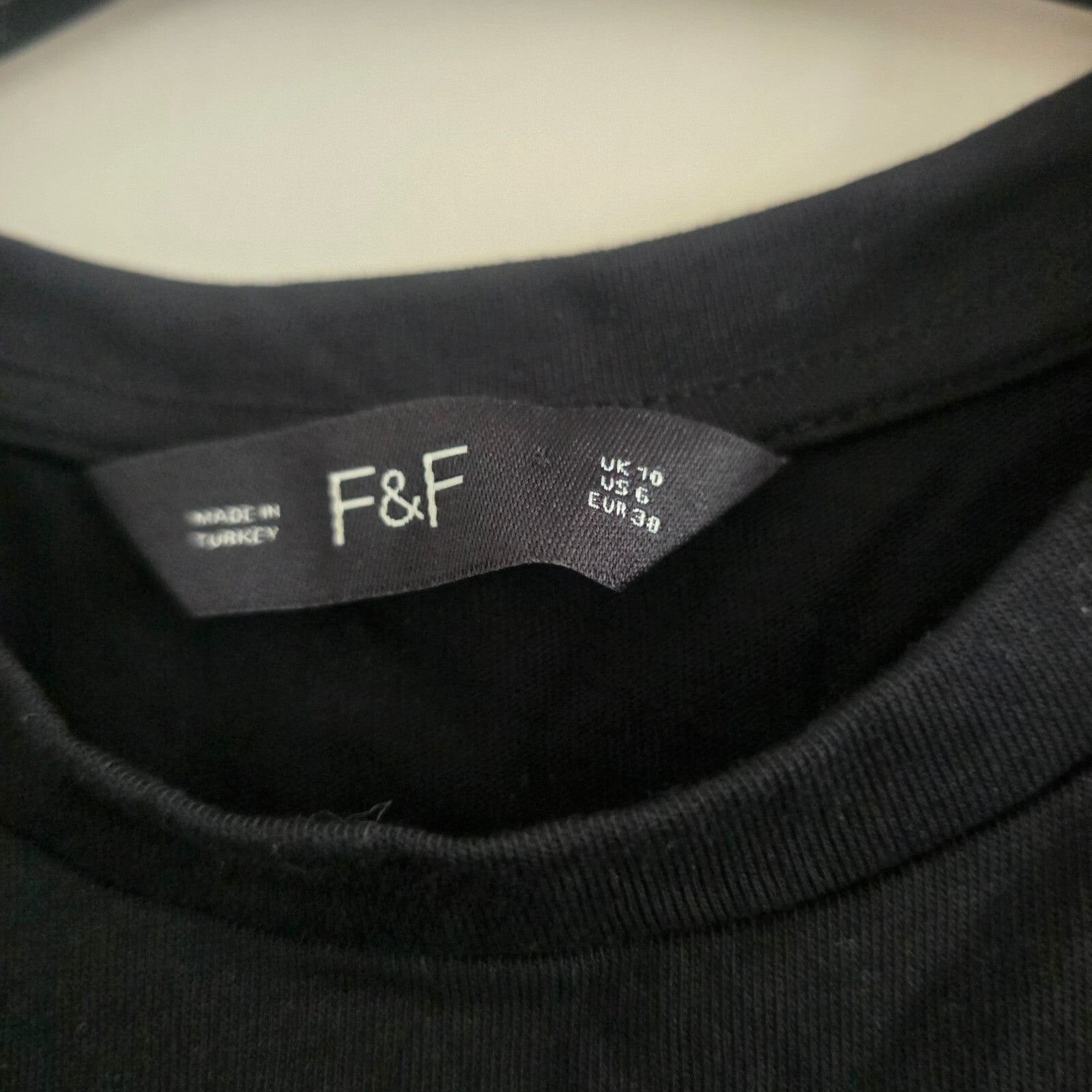 F&F Black Sleeveless Cotton Dress UK 10 / EUR 38, shoulder pads, knee length