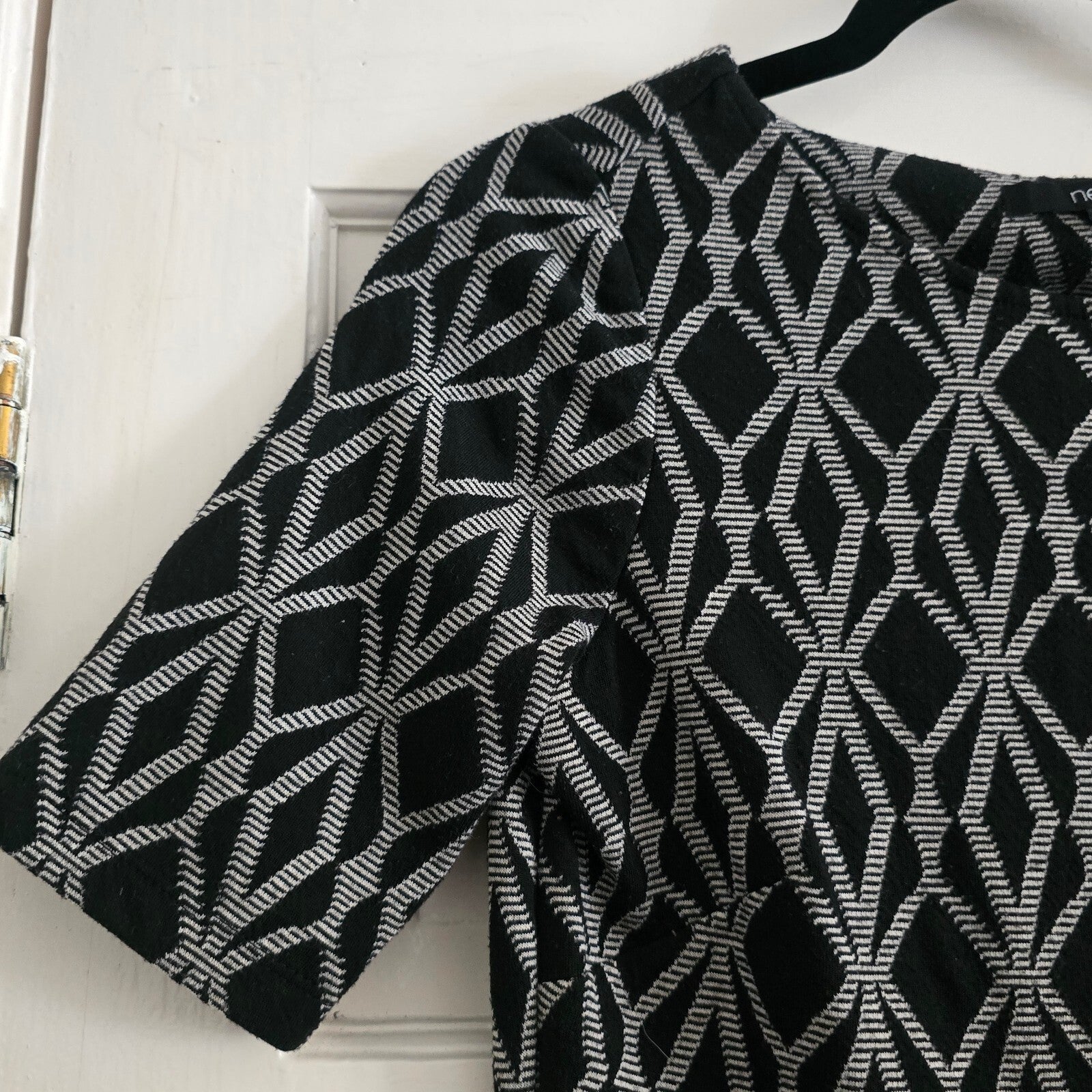 Next Black and Grey Geometric Pattern Short Sleeve Dress, size 8
