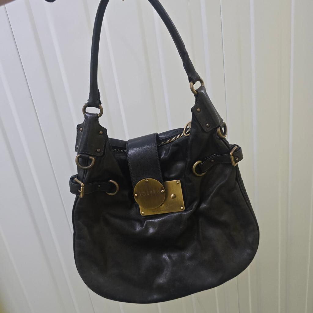 Joseph Vintage Leather Black Leather Shoulder Bag with Brass Hardware