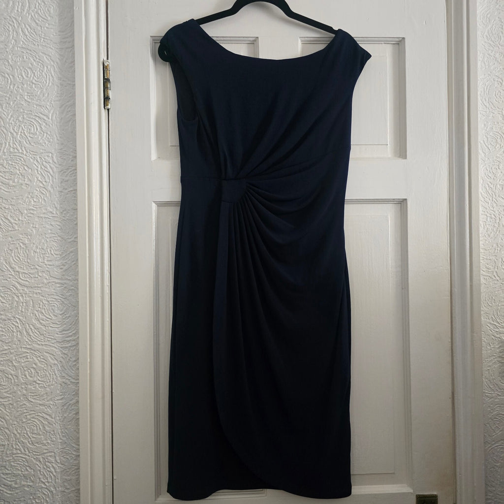 Connected Apparel Navy Blue Sleeveless Ruched Dress  with drape Size 10