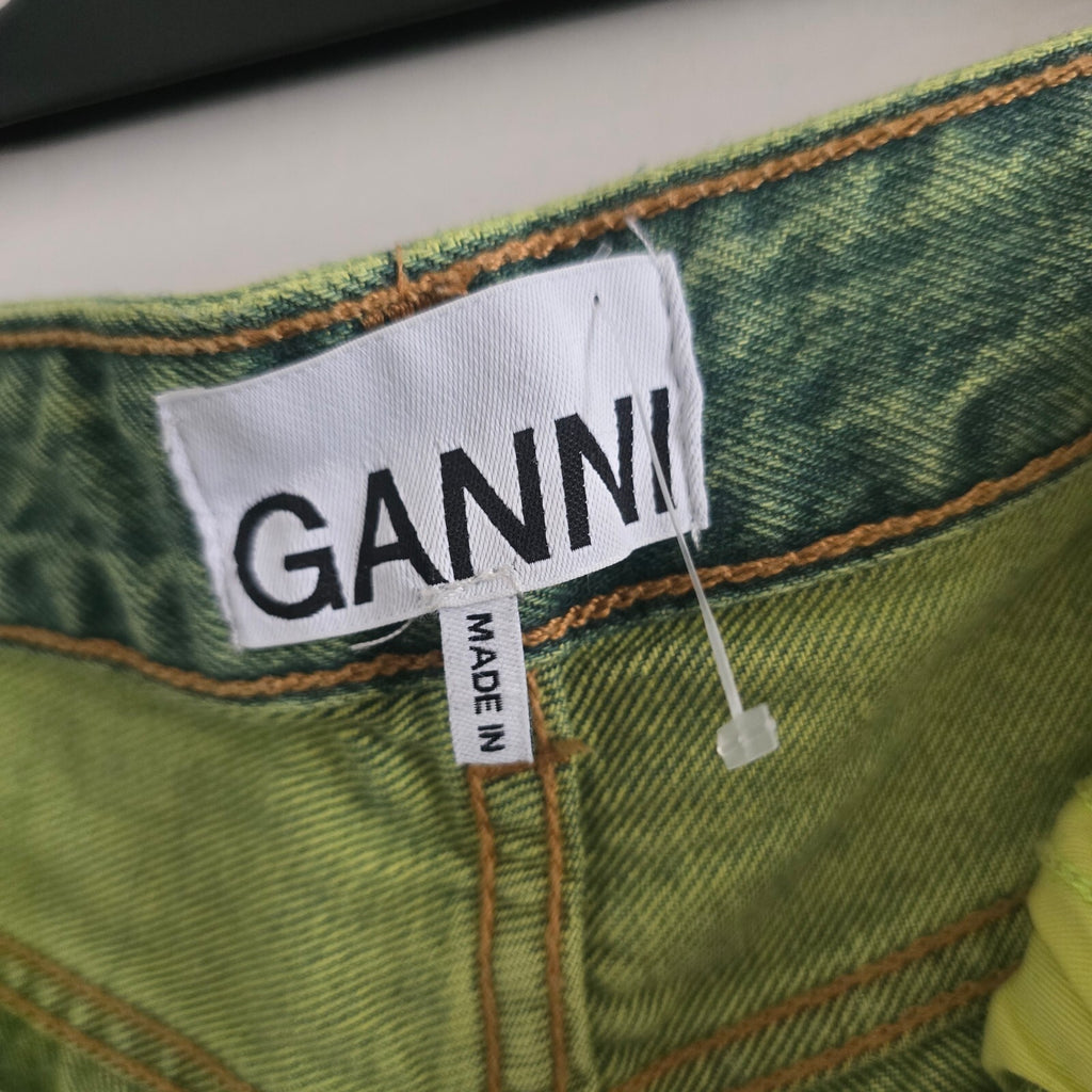 Ganni Green High-Rise Wide Leg Jeans Size 24 retro vintage rare denim
