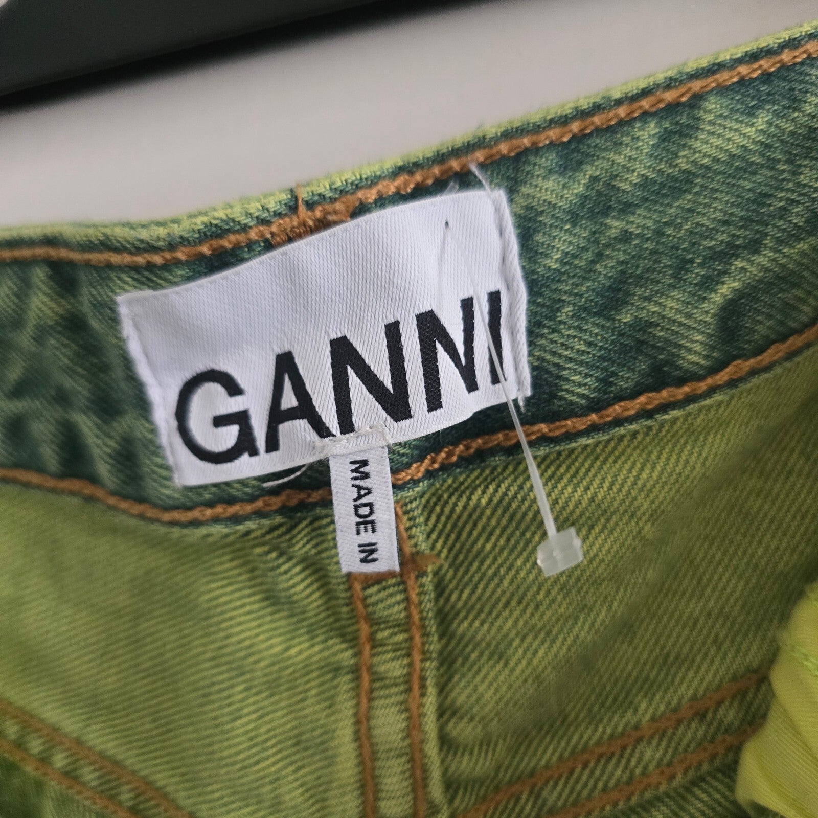 Ganni Green High-Rise Wide Leg Jeans Size 24 retro vintage rare denim