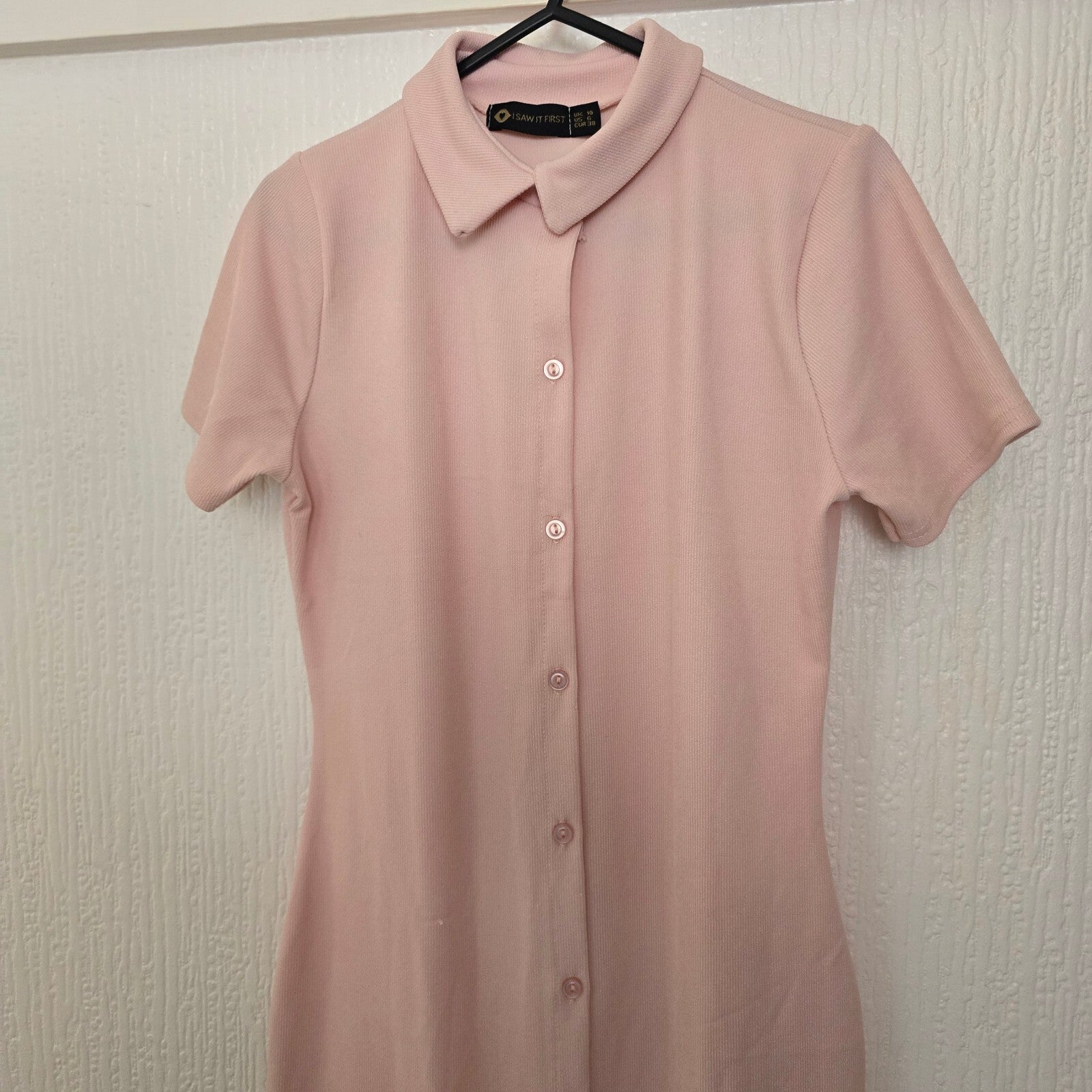 I Saw It First Pink Button-Down Midi Polo Dress with Short Sleeves and Collar 10