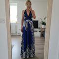 Tribeca Blue and Black Floral Halter Maxi Dress UK Size 8