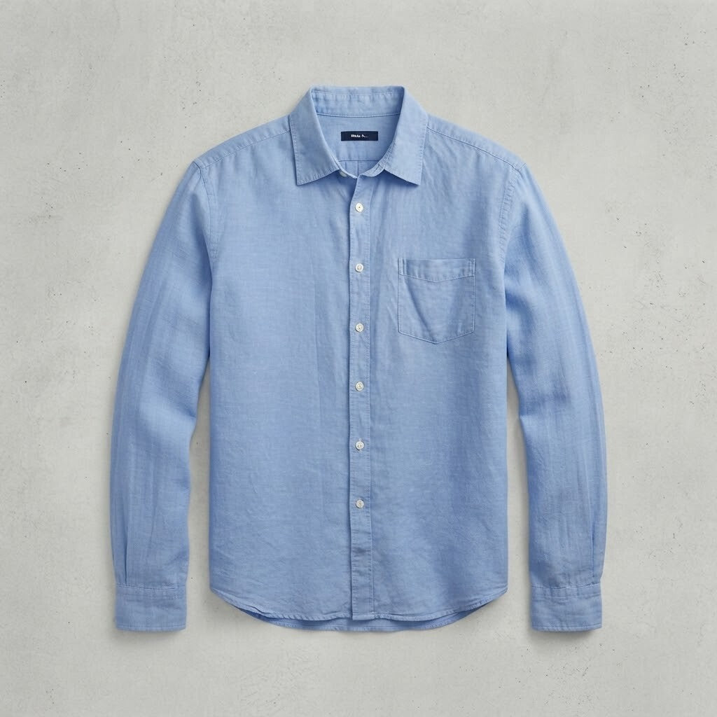 Gap Men's Light Blue Linen Mix Button-Up Shirt XL