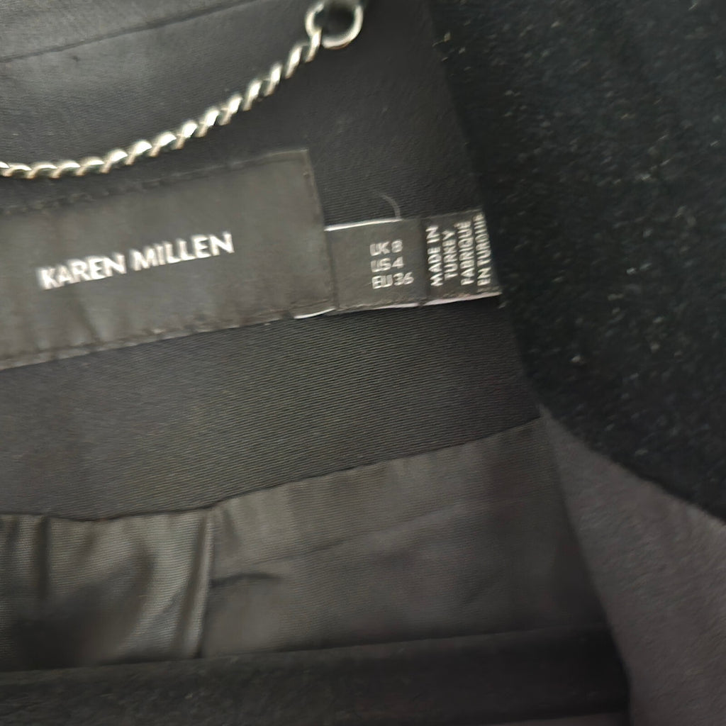 Karen Millen Black Double-Breasted Blazer Jacket UK 8, velvet collar, luxury