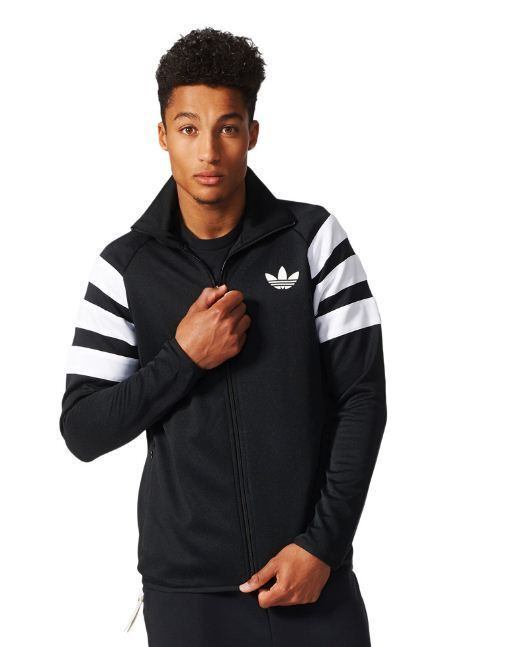 Adidas Originals Vintage Black Track Jacket, White Striped Sleeves, Trefoil Logo