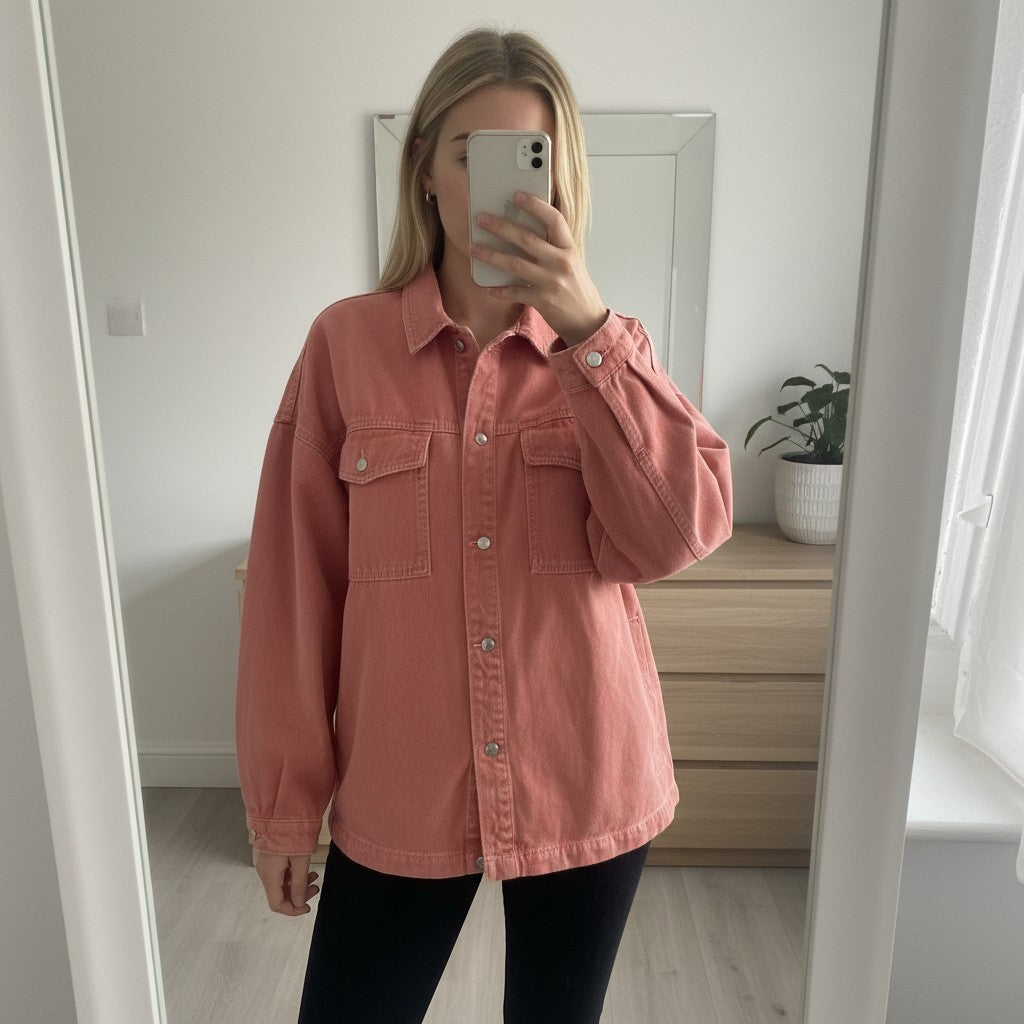 Zara Oversized Pink Denim Jacket, boxy, relaxed, sold out, size L