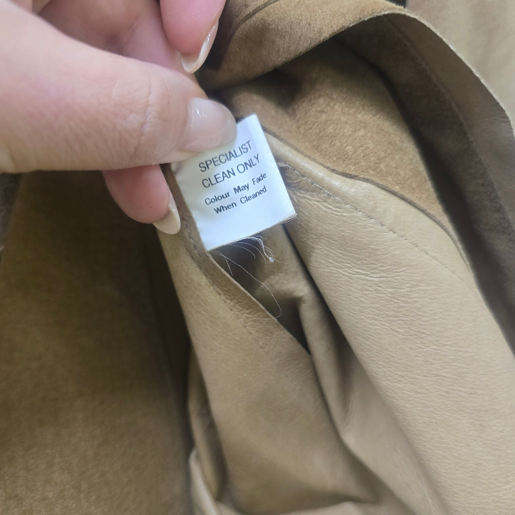 Jigsaw Tan Suede Leather Long Blazer Coat, Vintage, Luxury, Size 8
