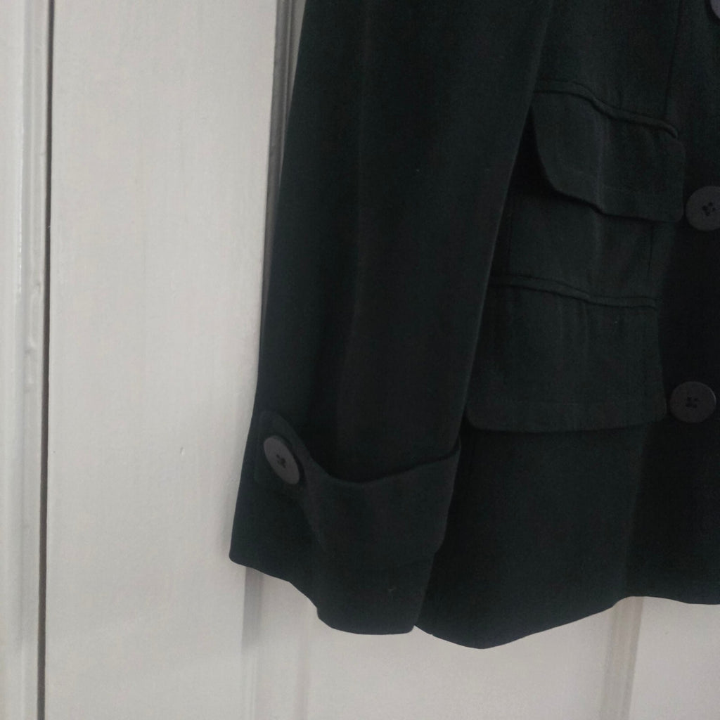DKNY Black Double-Breasted Wool Blend Coat, cropped short trench, size 8