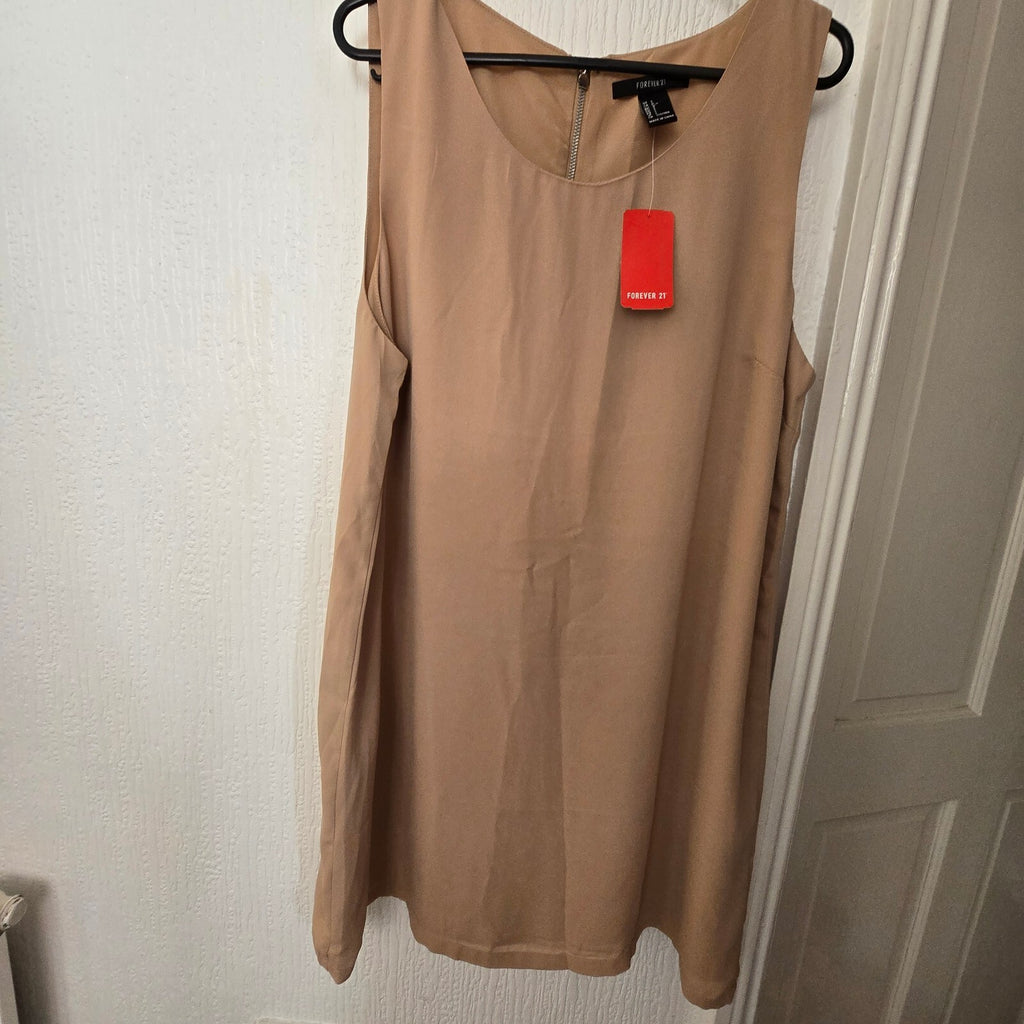 Forever 21 Beige Sleeveless Shift Dress with Back Zip, Size L, BNWT