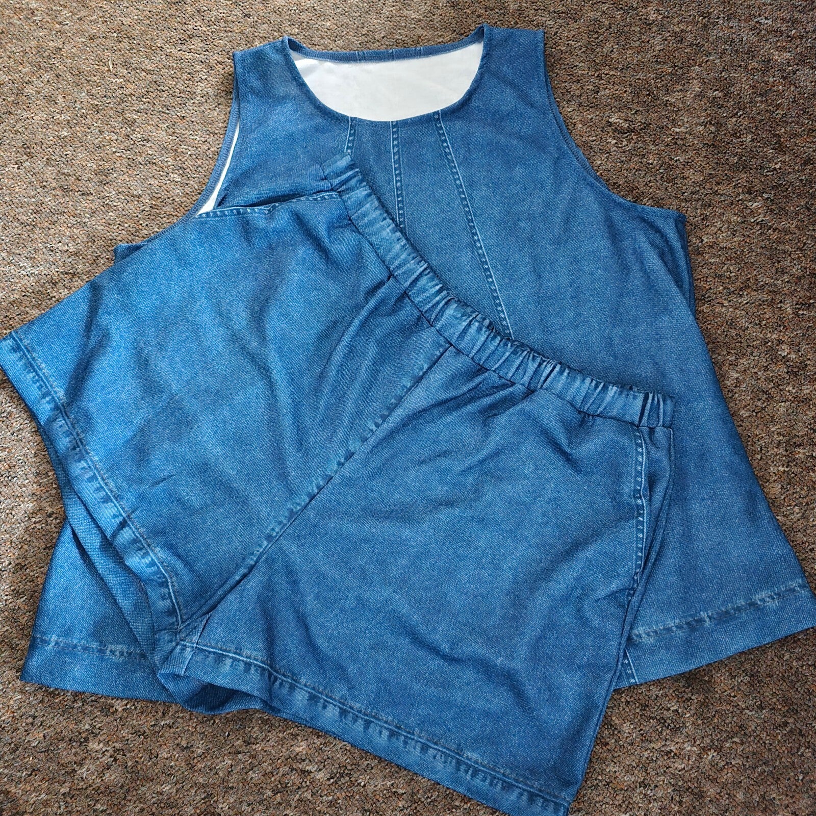 Blue Denim Sleeveless Top and Shorts Set, Coord, Matching Set, size 2XL 18/20