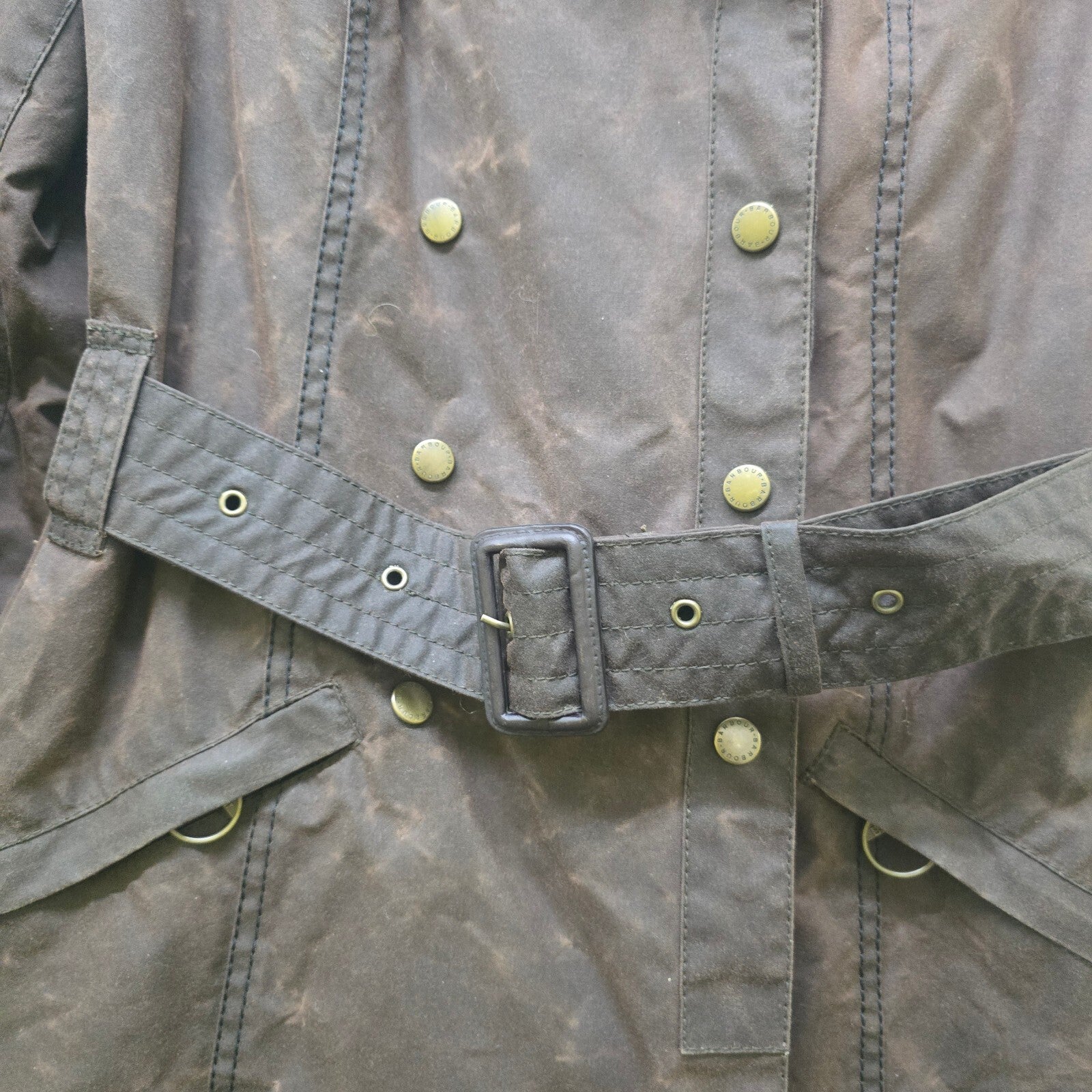 Barbour International Waxed Cotton Belted Trench Jacket Brown Size 8