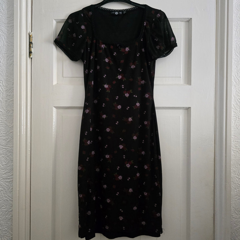 Daisy Street Black Floral Mesh Midi Dress UK 10, summer, festival, holiday boho