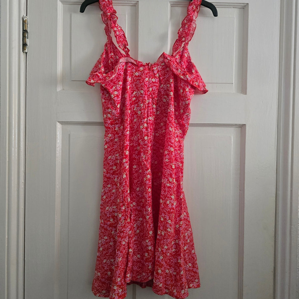ZARA Red Floral Ruffle Strap Summer Mini Dress XS, cute, holiday, summer