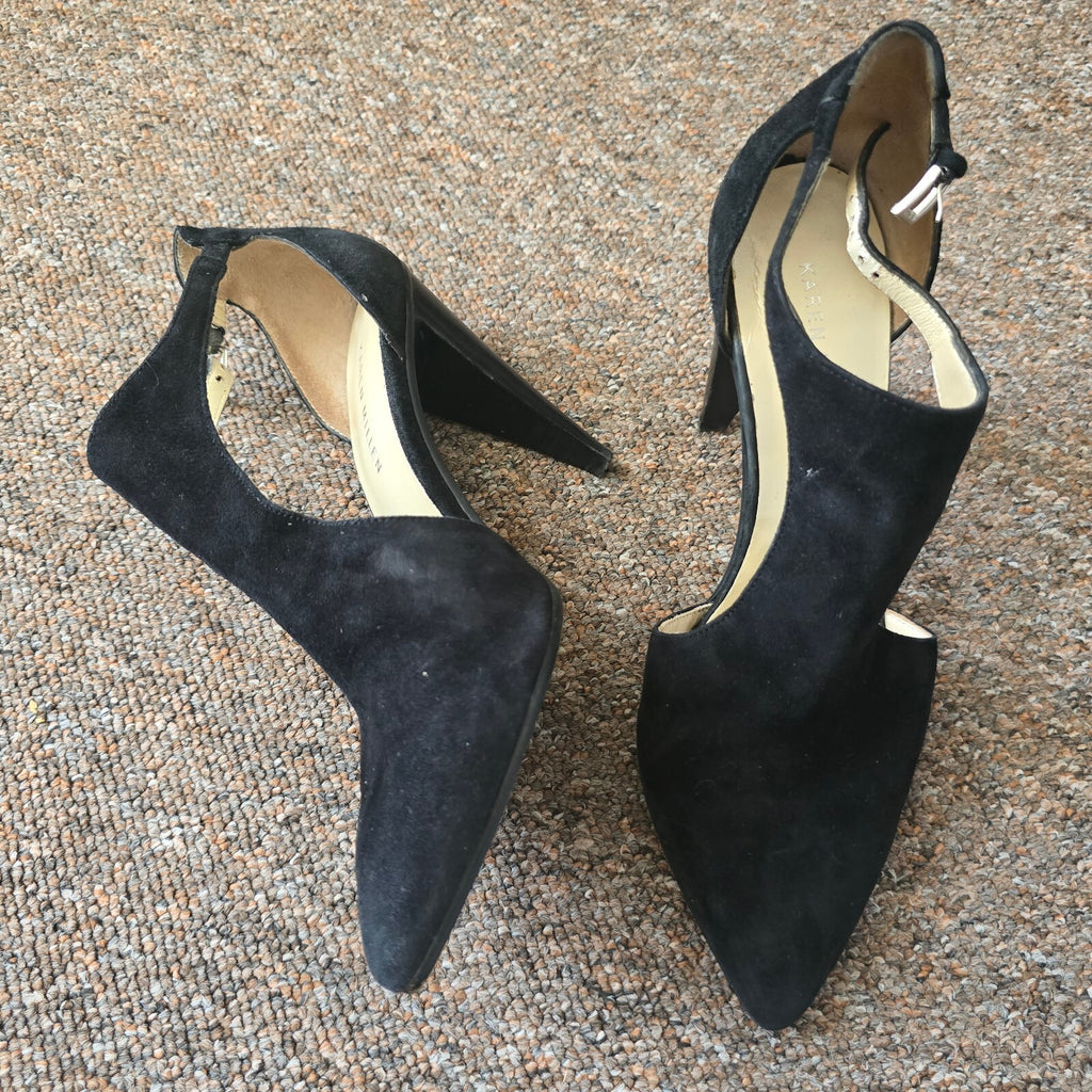 Karen Millen Black Suede Pointed Toe High Heel Shoes Size 39, UK 6