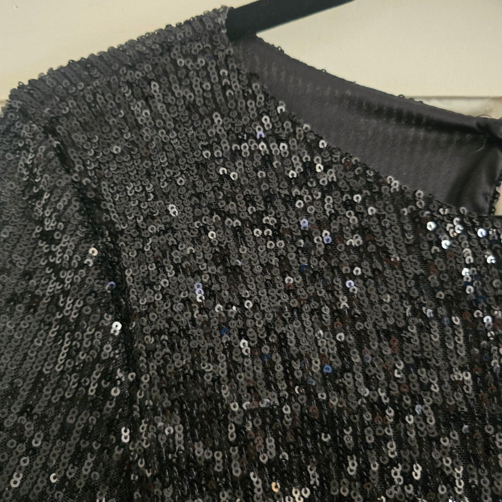 Wallis Black Sequin Long Sleeve Knee Length Dress UK 18 rrp £48 BNWT, sparkle