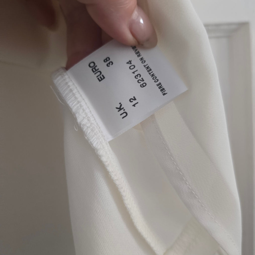 Eastex White Blouse, short sleeve top with Decorative Neckline, UK Size 12