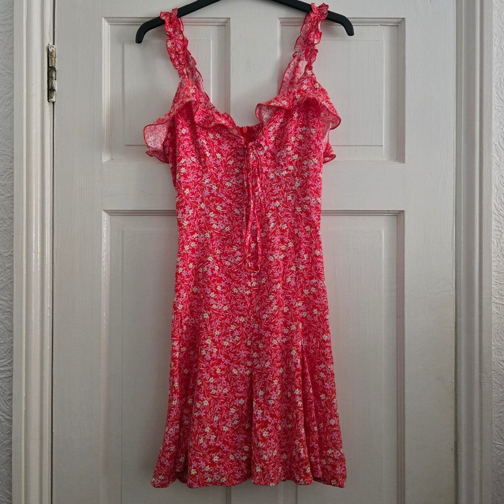 ZARA Red Floral Ruffle Strap Summer Mini Dress XS, cute, holiday, summer