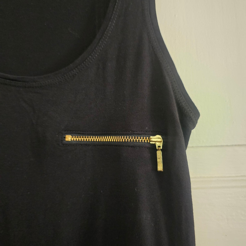 Warehouse Definitives Black Sleeveless Top with Gold Zipper Detail UK 10