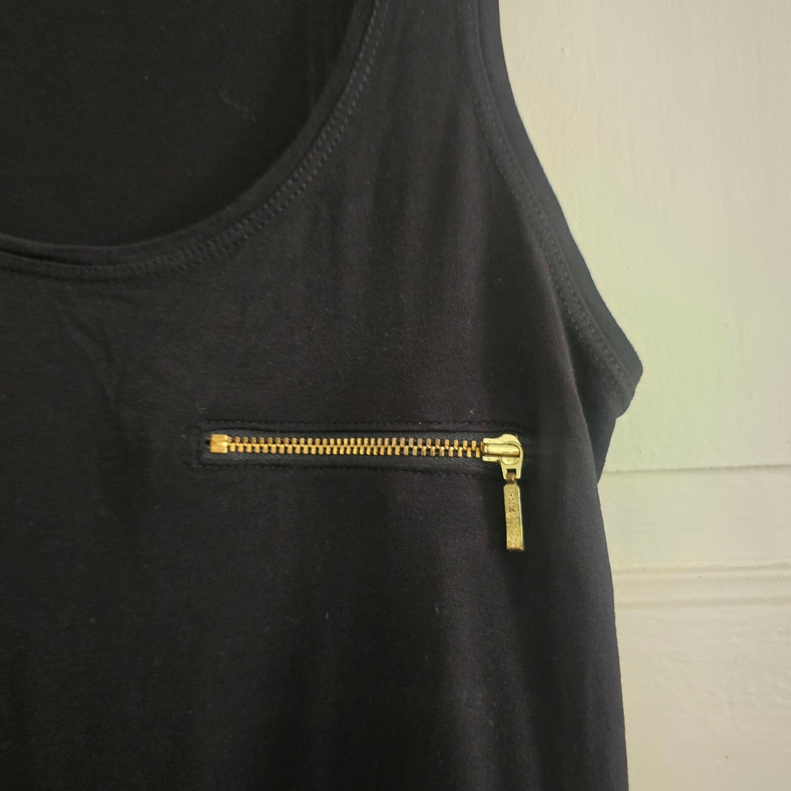 Warehouse Definitives Black Sleeveless Top with Gold Zipper Detail UK 10